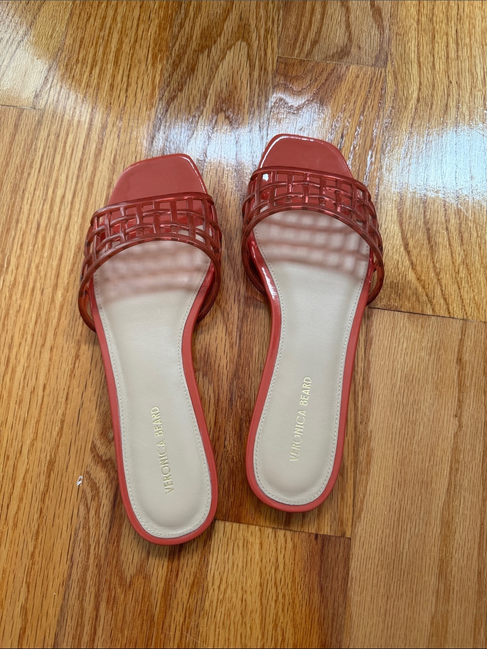 Veronica Beard Woven Coral Slide Mules
